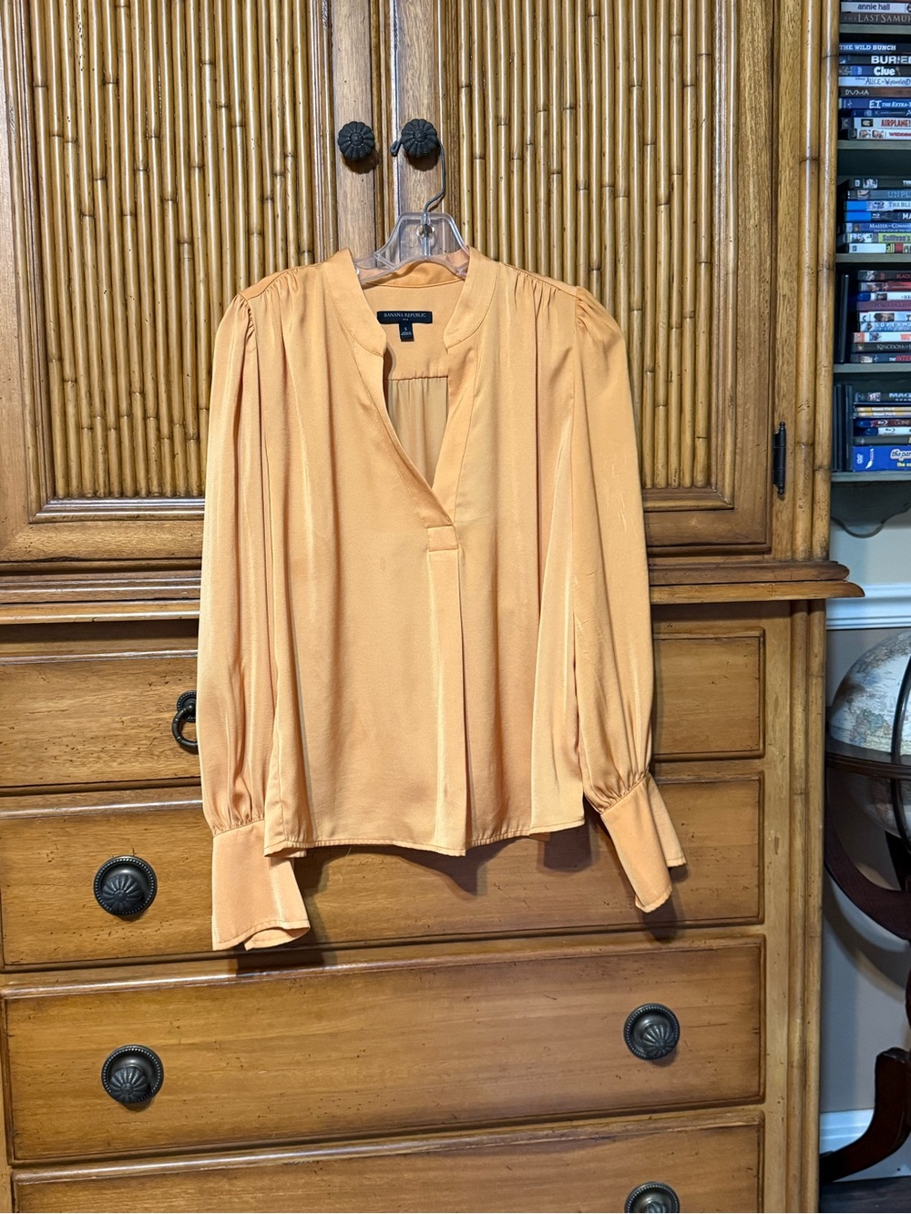 Banana Republic Satin orange/gold color.  Long Sleeve V-Neck.